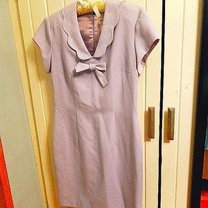 Vintage lavender dress with scalloped collar and bow accent